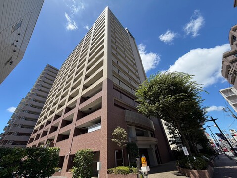 高層マンションの外観周囲に自然と街並みが共存