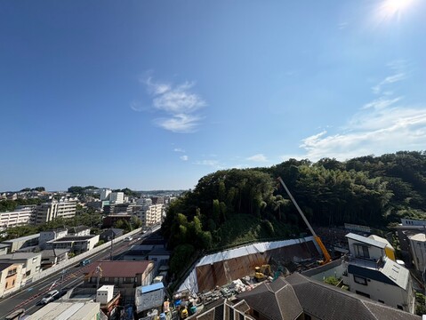 丘の上から街並みと緑を望む開放的な眺望です