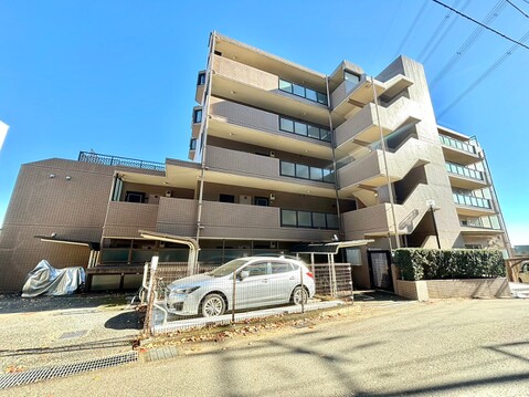 複数階の集合住宅外観と前面道路