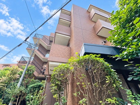 植栽に囲まれた集合住宅の外観