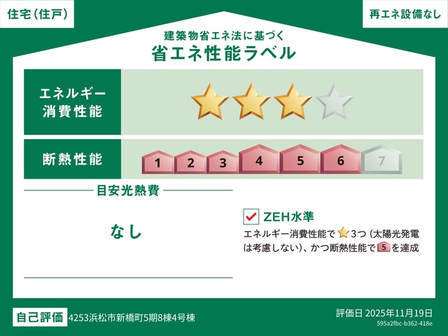 エネルギー消費性能★★★(削減率20%達成)～★★★(削減率20%達成)、断熱性能5～6段階/7段階中、本ラベルは特定の住戸の性能を示すものであり全ての住戸の性能を示すものではありません。のスライド画像