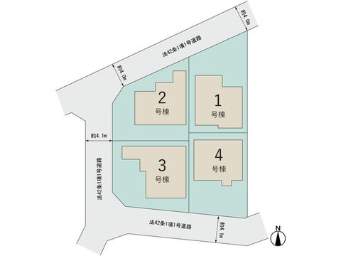 【販売中物件：1号棟、2号棟、3号棟、4号棟】