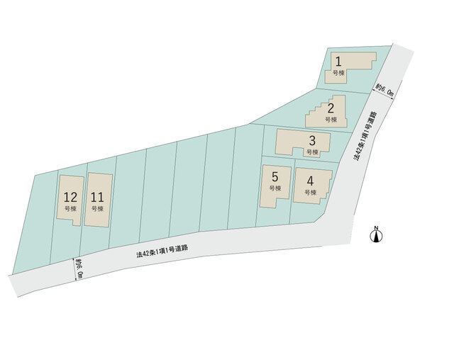 【販売中物件：1号棟、2号棟、3号棟、4号棟、5号棟、6号棟、7号棟、8号棟、9号棟、10号棟、11号棟、12号棟、13号棟】のスライド画像