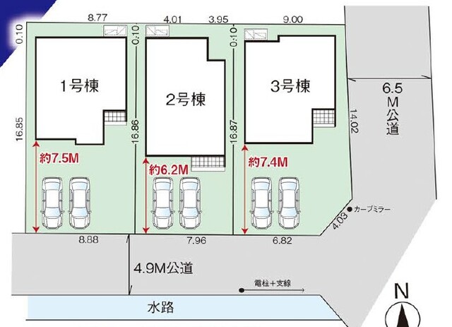 全体区画図 【販売中物件：1号棟、2号棟、3号棟】のスライド画像