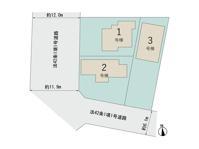 【販売中物件：1号棟、2号棟、3号棟】のスライド画像