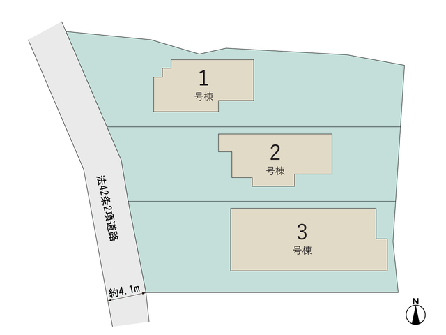 【販売中物件：1号棟、2号棟、3号棟】のスライド画像