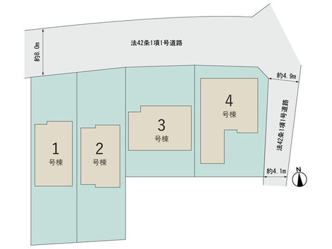 【販売中物件：1号棟、2号棟、4号棟】