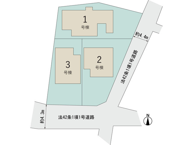 【販売中物件：1号棟、2号棟、3号棟】のスライド画像