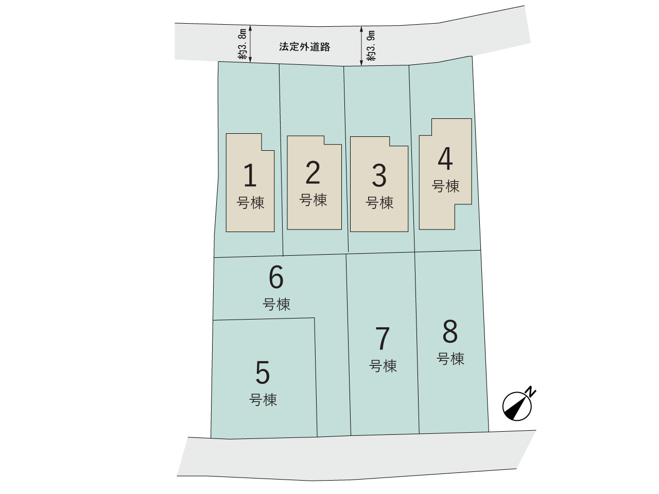 【販売中物件：1号棟、2号棟、3号棟、4号棟、5号棟、6号棟、7号棟】のスライド画像