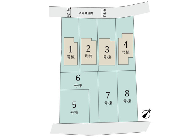 【販売中物件：1号棟、2号棟、3号棟、4号棟、5号棟、6号棟、7号棟】のスライド画像