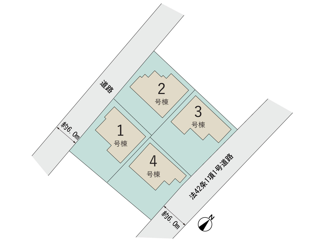 【販売中物件：1号棟、2号棟、3号棟、4号棟】のスライド画像