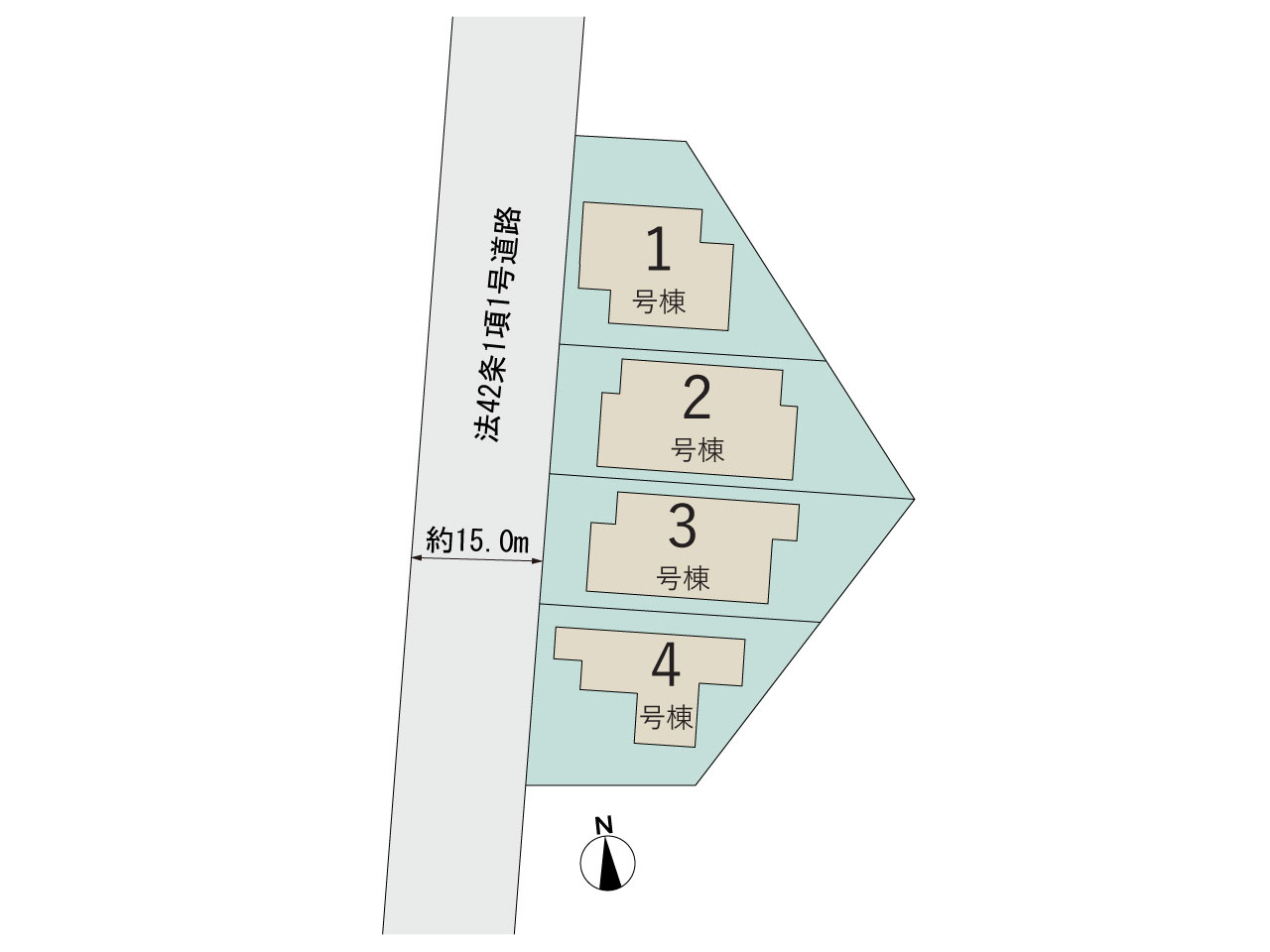 【販売中物件：1号棟、2号棟、3号棟、4号棟】のスライド画像