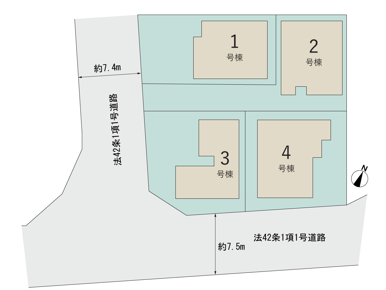 【販売中物件：1号棟、2号棟、3号棟、4号棟】のスライド画像