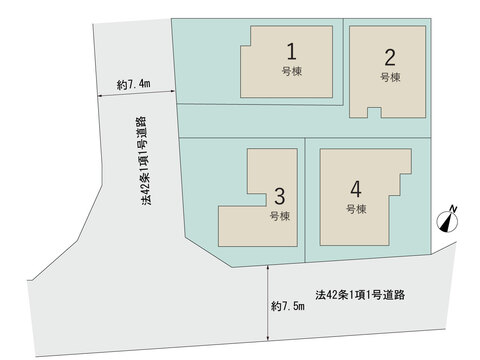 【販売中物件：1号棟、2号棟、3号棟、4号棟】