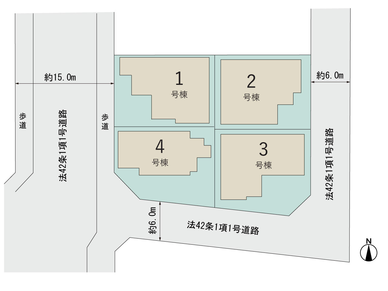 【販売中物件：1号棟、2号棟、3号棟、4号棟】のスライド画像