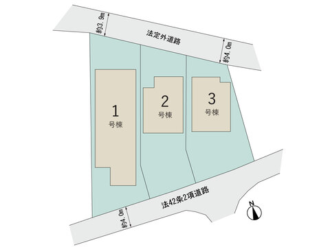 【販売中物件：1号棟、2号棟、3号棟】