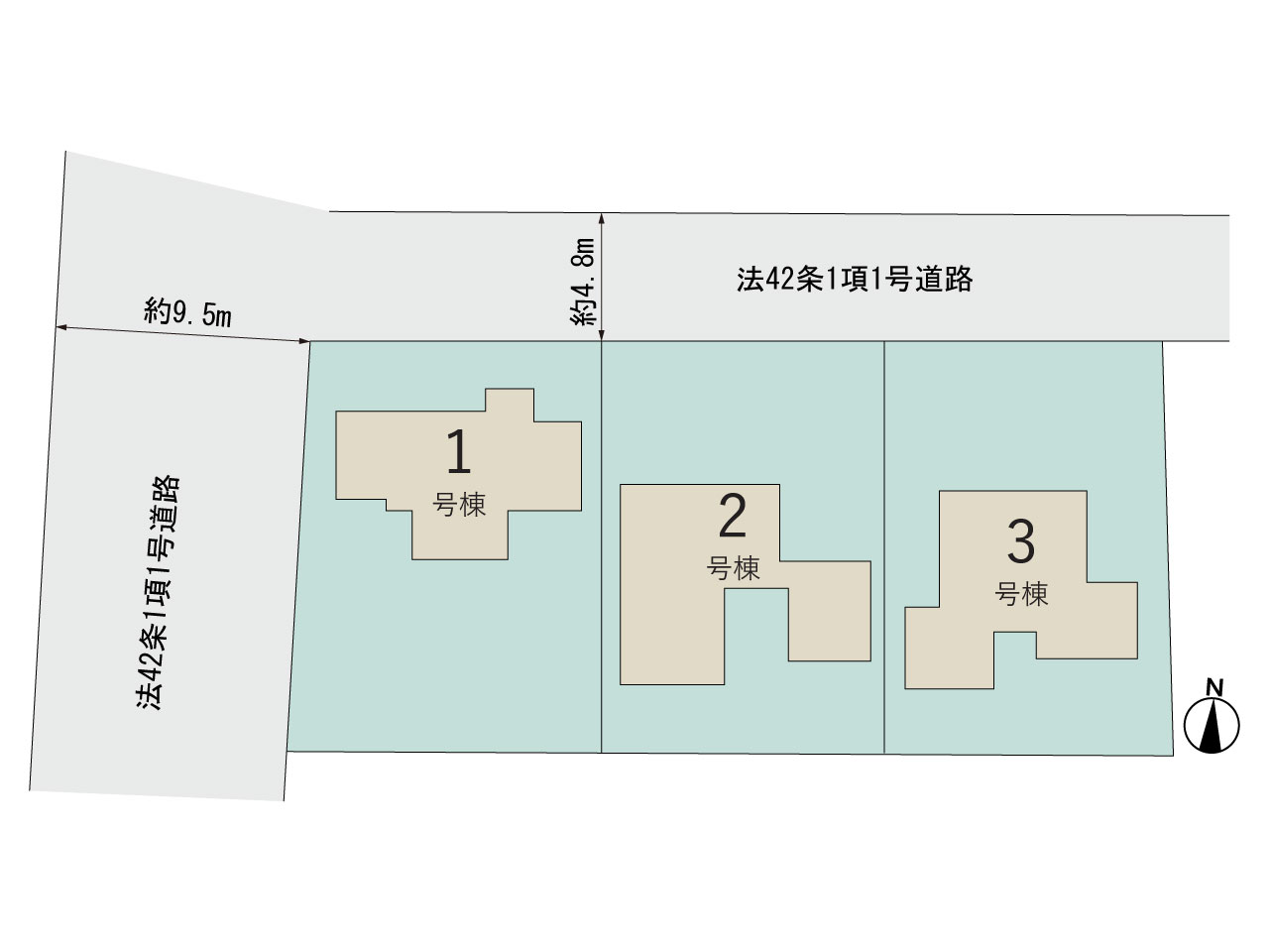 【販売中物件：1号棟、2号棟、3号棟】のスライド画像