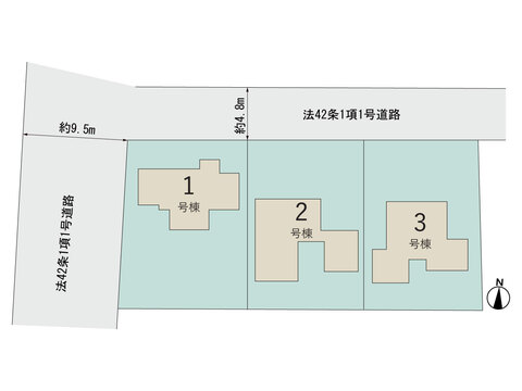 【販売中物件：1号棟、2号棟、3号棟】