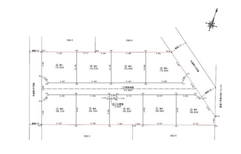 通り抜け開発道路を入れた9棟現場です。 【販売中物件：1区画、2区画、3区画、4区画、5区画、6区画、7区画、8区画、9区画】
